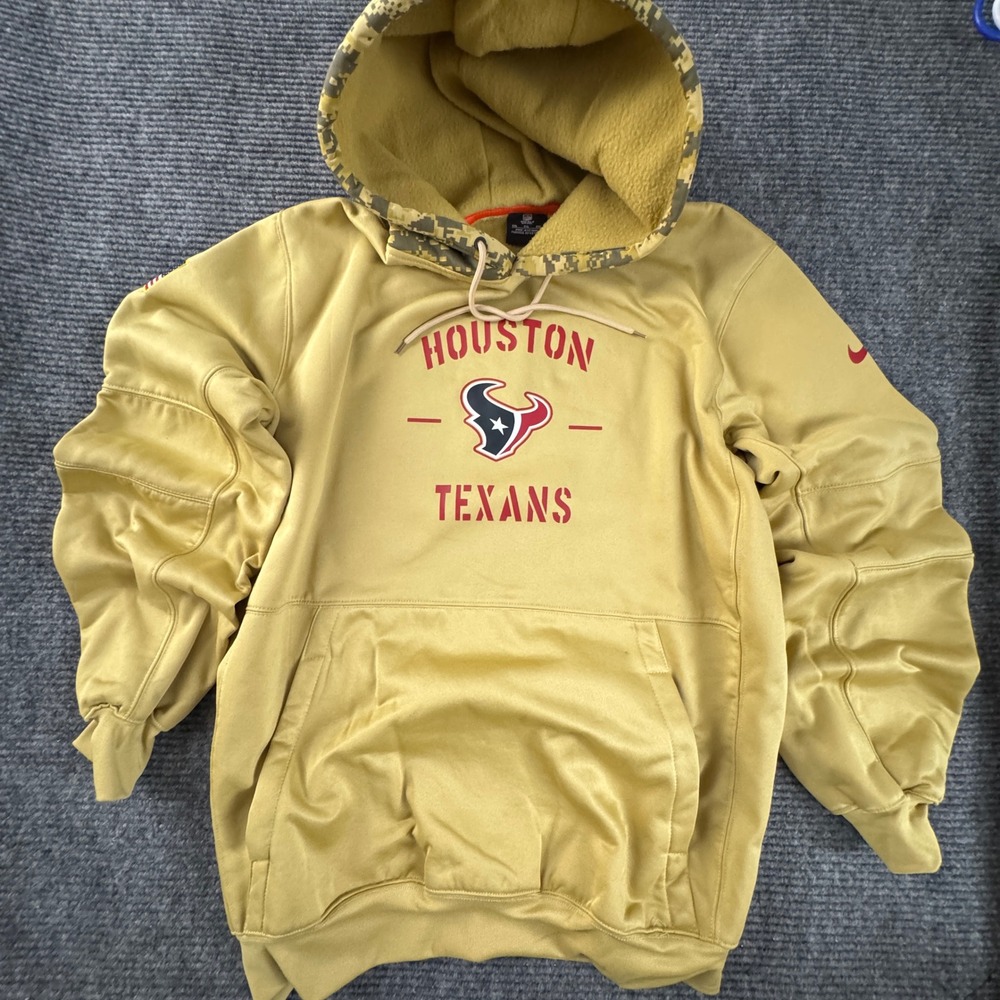 Nike Houston Texans Salute to Service Hoodie XXL Gold Camo On-Field Pullover
